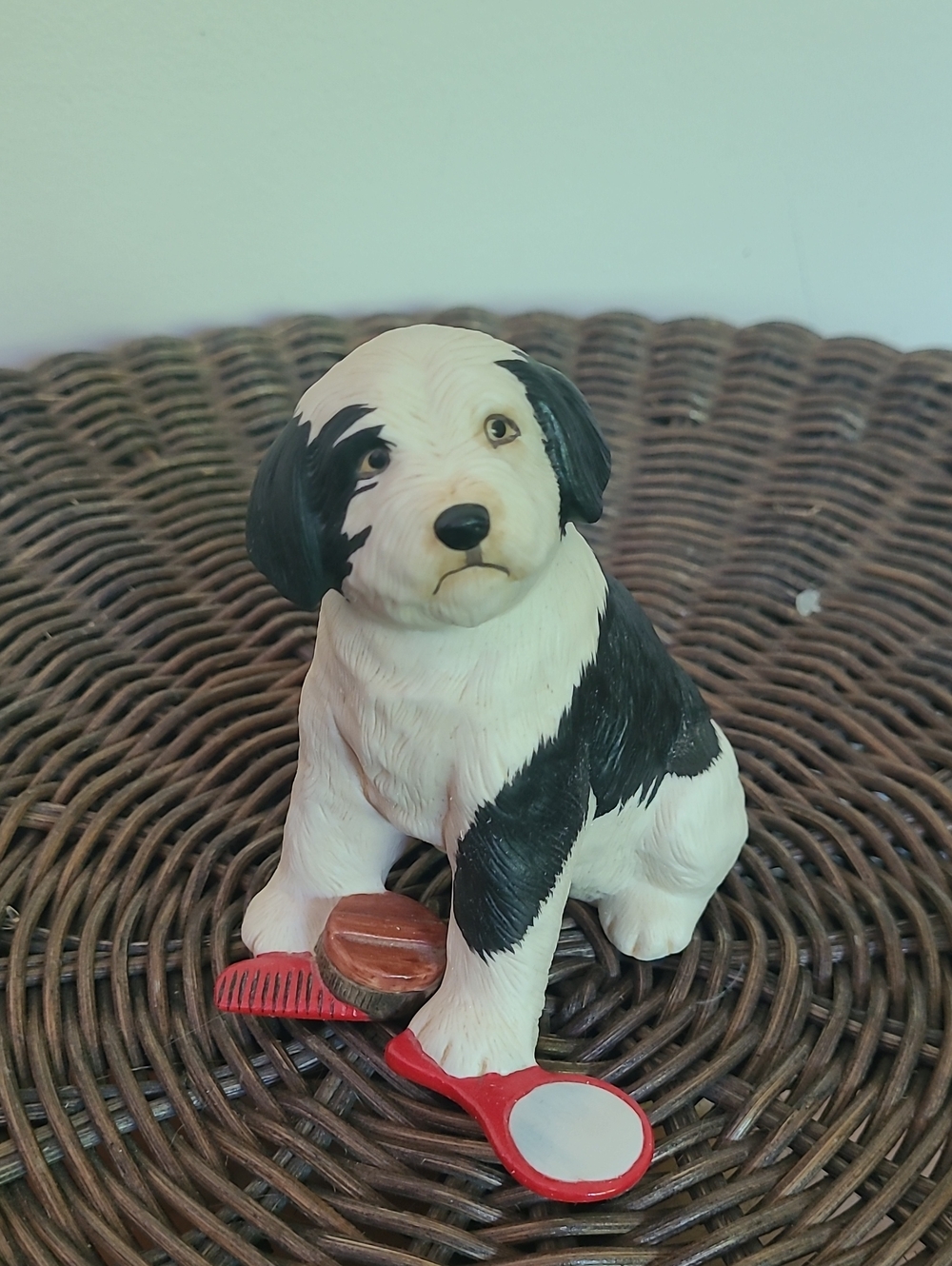 A vintage 1987 or 1988 Franklin Mint "World of Puppies" Old English Sheep Dog.